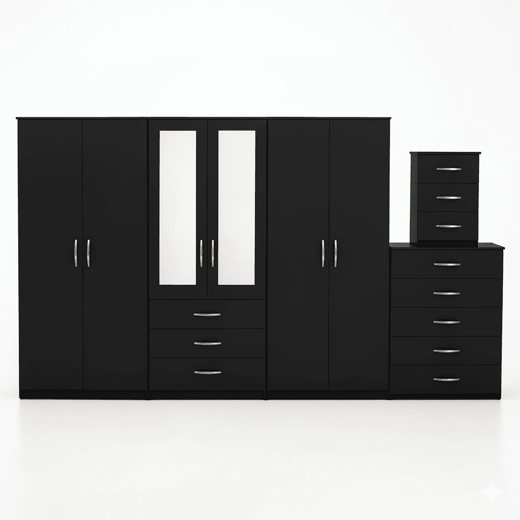 2-HALF MIRROR 6 DOOR WARDROBE (Assembled) - Image 3