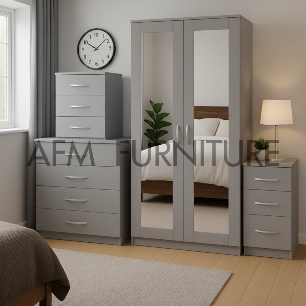 2-FULL MIRROR 2 DOOR WARDROBE SET (Assembled) - Image 4