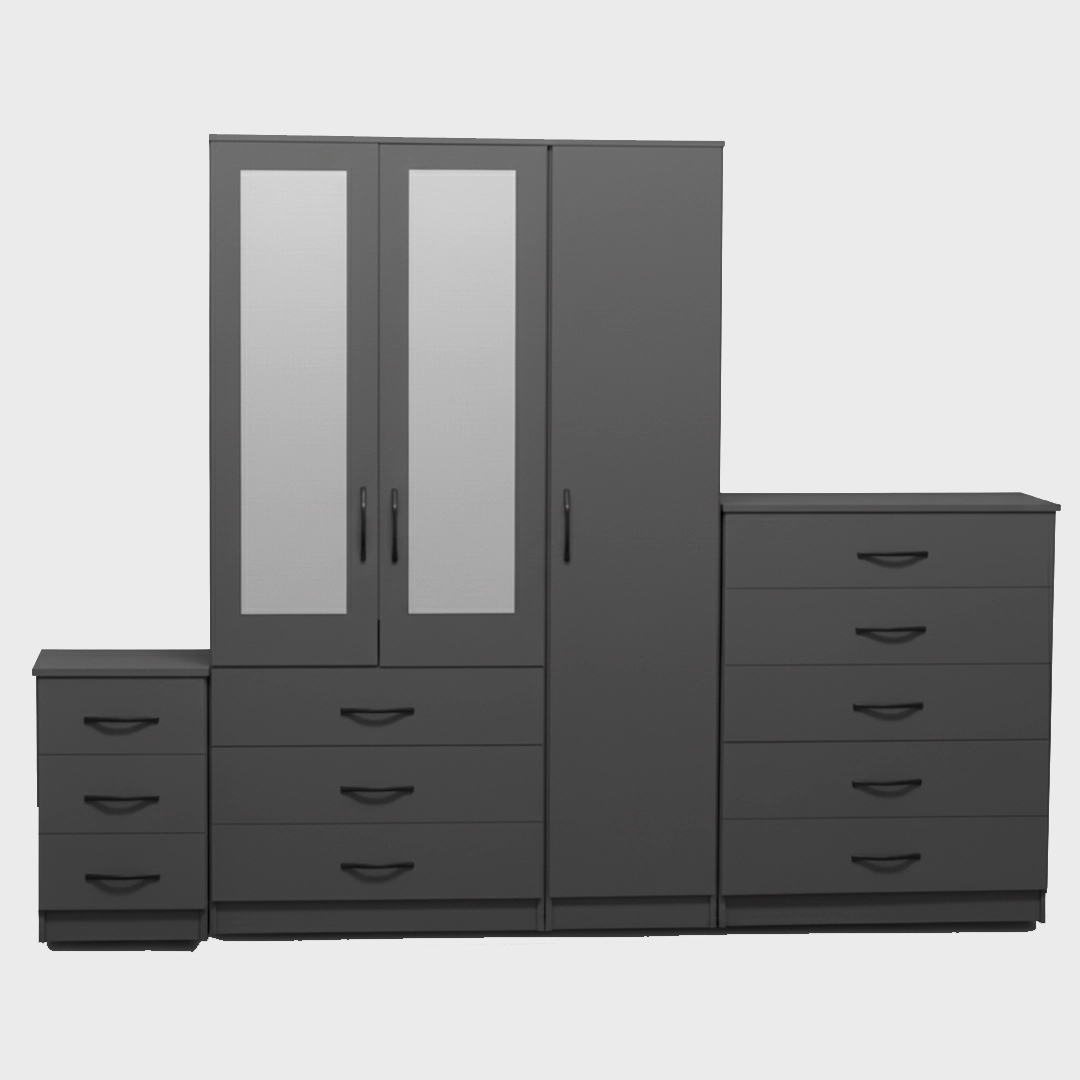 2-HALF MIRROR 3 DOOR WARDROBE (Assembled)