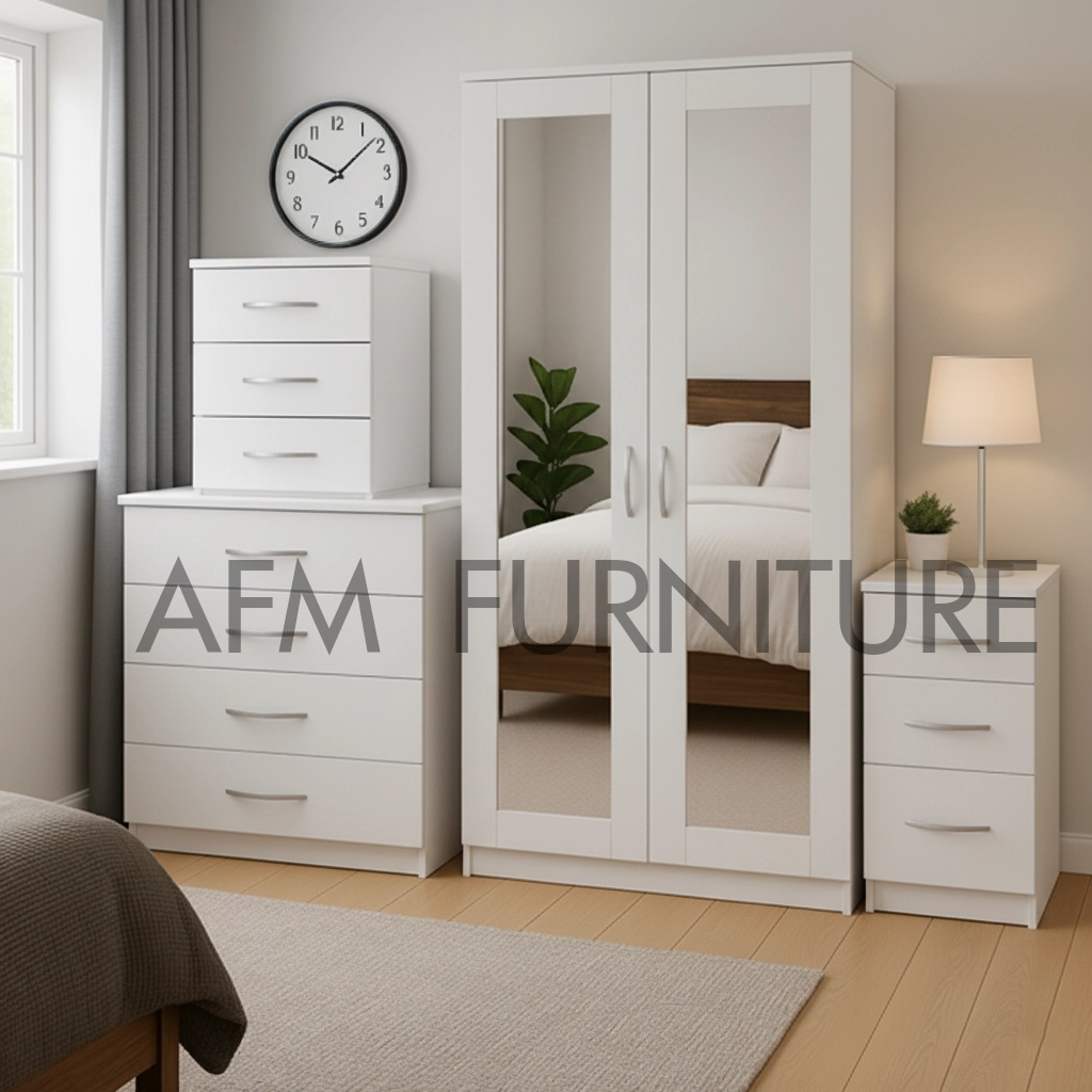 2-FULL MIRROR 2 DOOR WARDROBE SET (Assembled) - Image 2