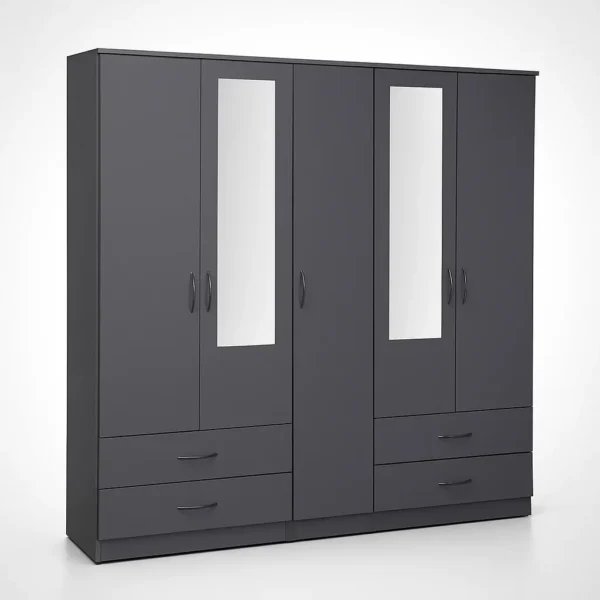 2-HALF MIRROR 5 DOOR WARDROBE SET (Assembled) - Image 5