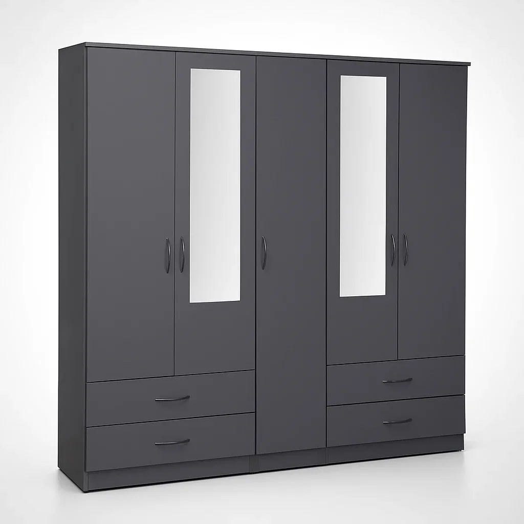 2-HALF MIRROR 5 DOOR WARDROBE SET (Assembled) - Image 5