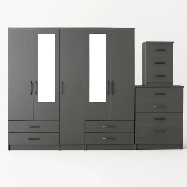 2-HALF MIRROR 5 DOOR WARDROBE SET (Assembled) - Image 5