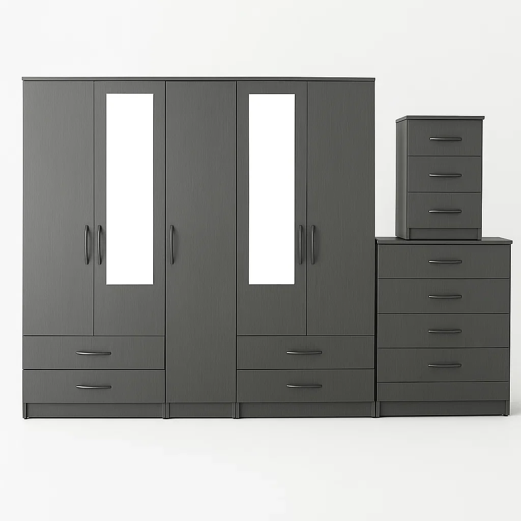 2-HALF MIRROR 5 DOOR WARDROBE SET (Assembled) - Image 5