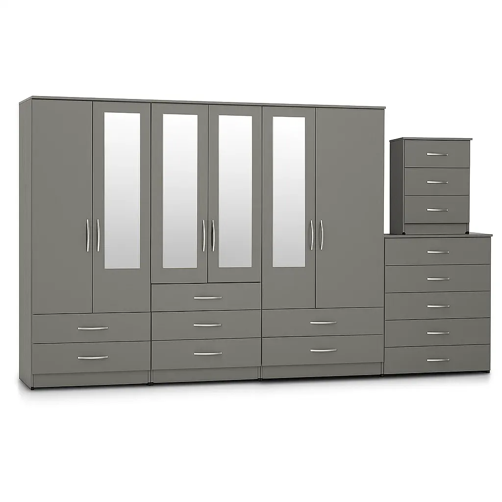 4-HALF MIRROR 6 DOOR WARDROBE (Assembled) - Image 4